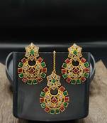 Multicolour Stone Studded Maang Tikka with Earring Set