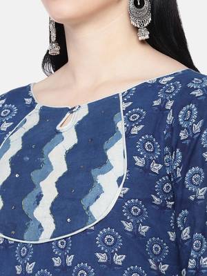 Blue printed cotton long-kurtis 2