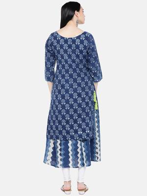 Blue printed cotton long-kurtis 5