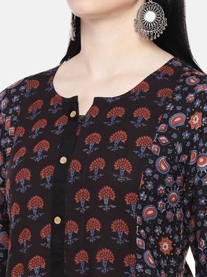 Black printed cotton long-kurtis 2