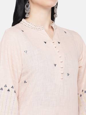 Peach printed cotton long-kurtis 2