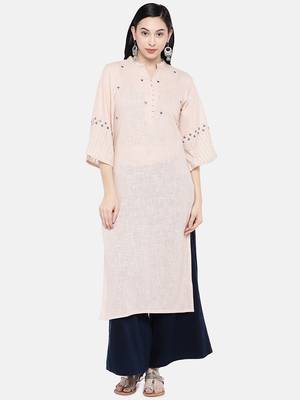 Peach printed cotton long-kurtis 1