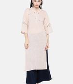 Peach printed cotton long-kurtis