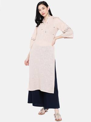 Peach printed cotton long-kurtis 3