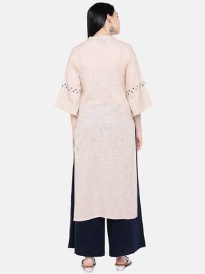 Peach printed cotton long-kurtis 5