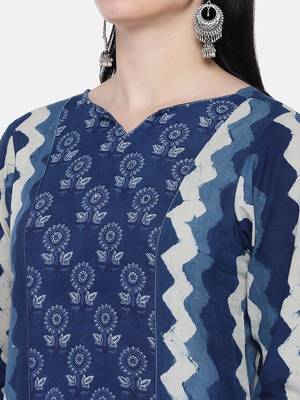 Blue printed cotton long-kurtis 2