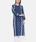 Blue printed cotton long-kurtis