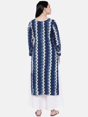 Blue printed cotton long-kurtis 4