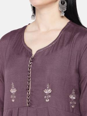 Purple printed cotton long-kurtis 2