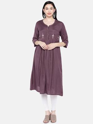 Purple printed cotton long-kurtis 1