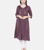 Purple printed cotton long-kurtis