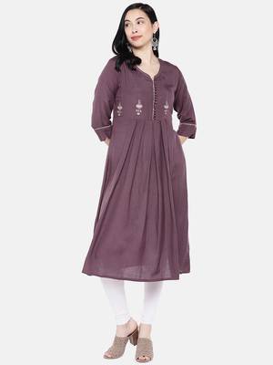 Purple printed cotton long-kurtis 3