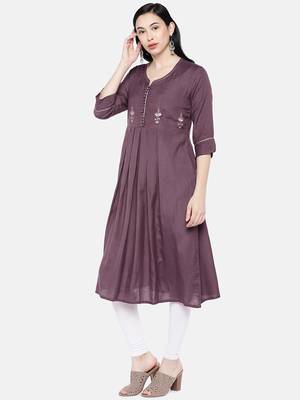 Purple printed cotton long-kurtis 4