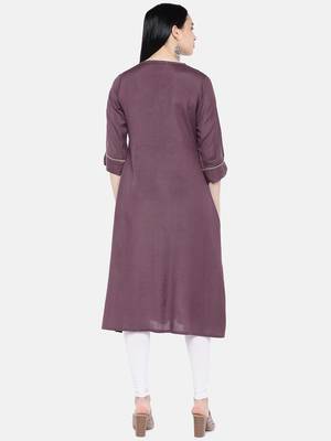 Purple printed cotton long-kurtis 5