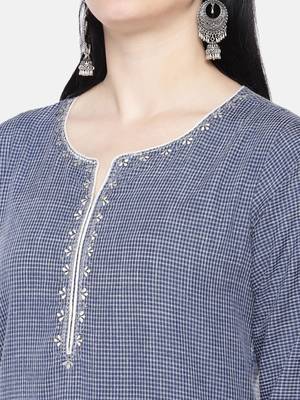 Blue printed cotton long-kurtis 2