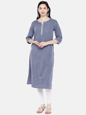 Blue printed cotton long-kurtis 1