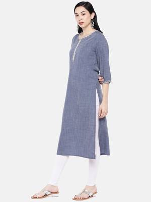 Blue printed cotton long-kurtis 4