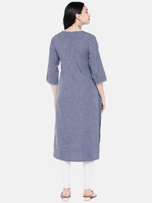 Blue printed cotton long-kurtis 5