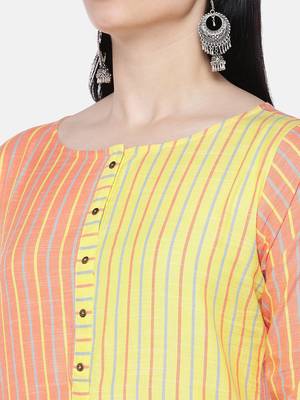 Orange printed cotton long-kurtis 2