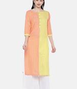 Orange printed cotton long-kurtis