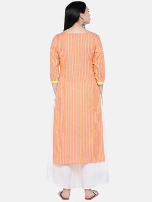 Orange printed cotton long-kurtis 5