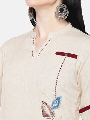Beige printed cotton long-kurtis 2