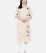 Beige printed cotton long-kurtis