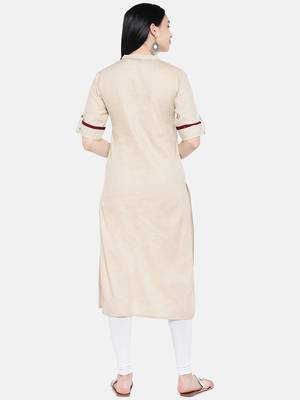Beige printed cotton long-kurtis 5