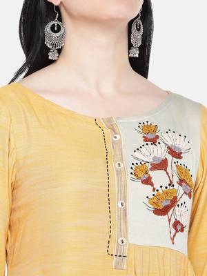 Orange printed rayon long-kurtis 2