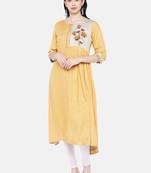 Orange printed rayon long-kurtis