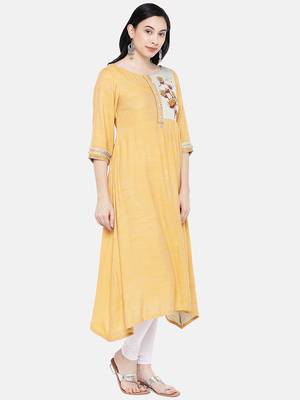 Orange printed rayon long-kurtis 3