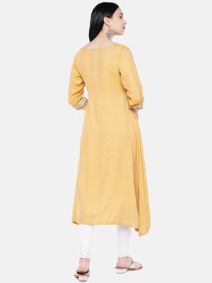 Orange printed rayon long-kurtis 5