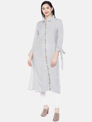 Blue printed rayon long-kurtis 1