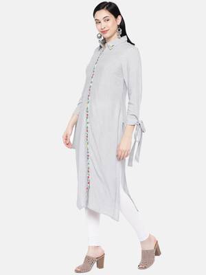 Blue printed rayon long-kurtis 4