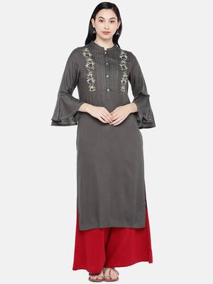 Grey printed rayon long-kurtis 3