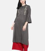 Grey printed rayon long-kurtis