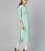 Green printed cotton long-kurtis