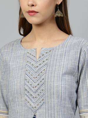 Blue printed cotton long-kurtis 2