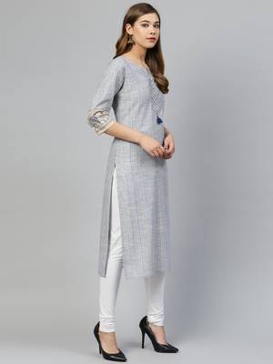 Blue printed cotton long-kurtis 3
