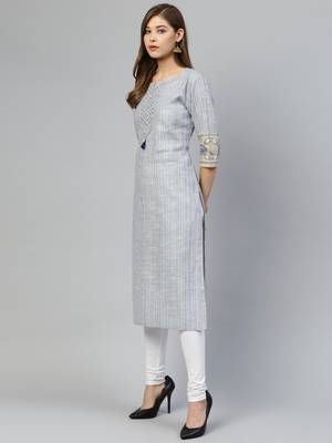 Blue printed cotton long-kurtis 1