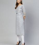 Blue printed cotton long-kurtis