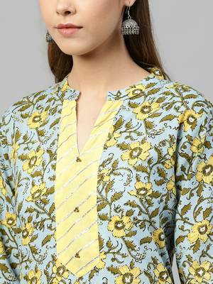 Blue printed cotton long-kurtis 2