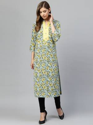 Blue printed cotton long-kurtis 1