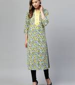 Blue printed cotton long-kurtis