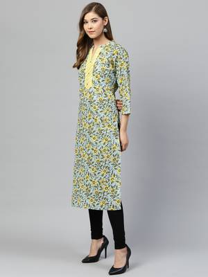 Blue printed cotton long-kurtis 4