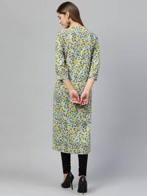 Blue printed cotton long-kurtis 5