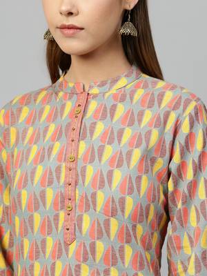 Green printed cotton long-kurtis 2