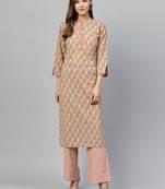 Green printed cotton long-kurtis