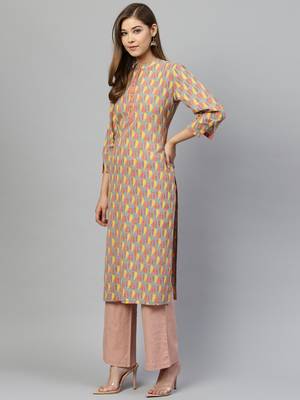 Green printed cotton long-kurtis 4
