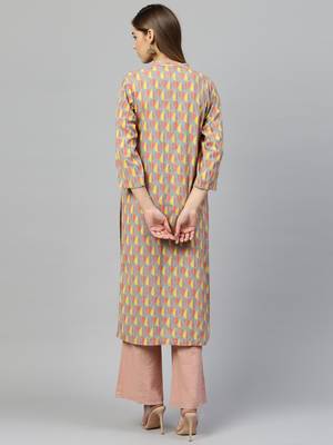 Green printed cotton long-kurtis 5